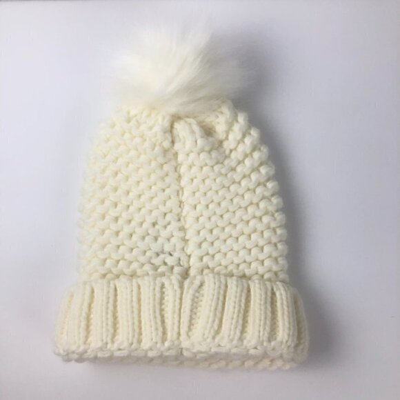 Rampage Women's Beige Knit Pom Beanie Hat - Picture 2 of 4